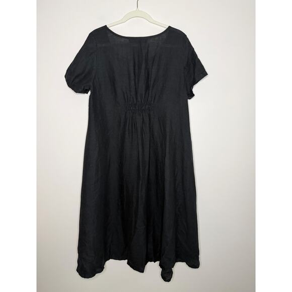Yuvita Womens 100% Linen Short Sleeve A-Line Midi Lagenlook Boho Capsule Medium - Picture 3 of 8